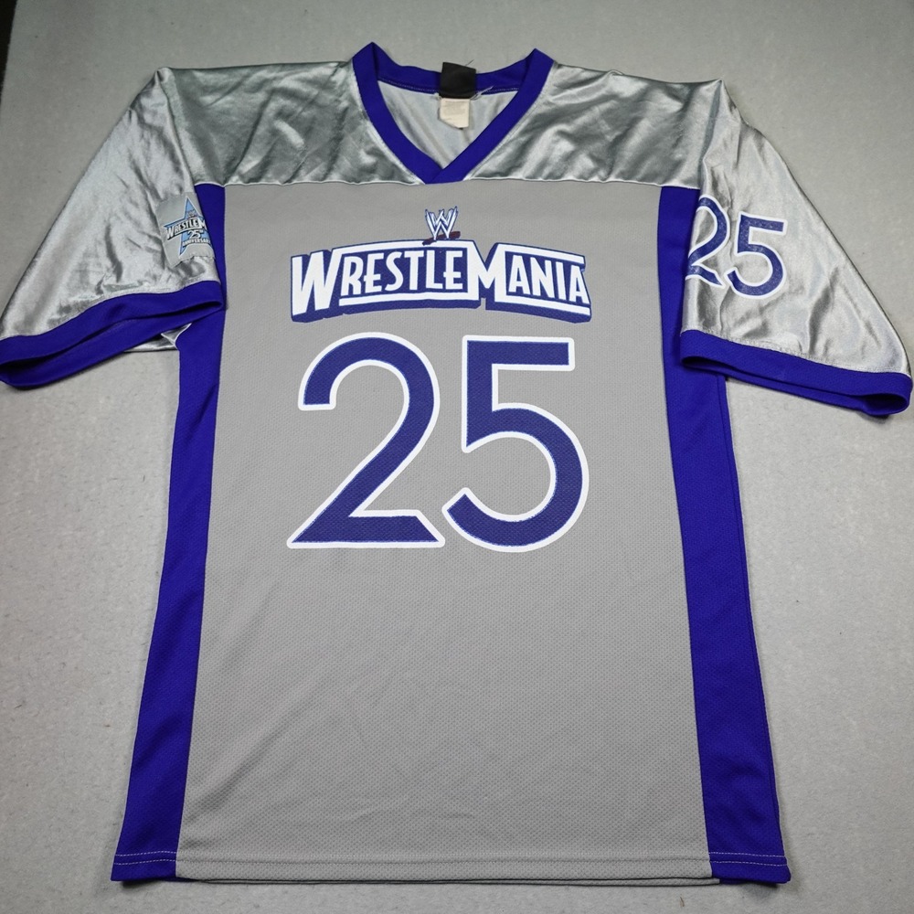 WWE WrestleMania 25th Anniversary Jersey Mens Large Gray Silver Purple Wrestling